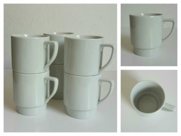 Kaffeebecher 6 Stück, 250ml weiß stapelbar Porzellan/Keramik Becher Tasse Pott