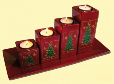 Teelichthalter 4teiliges Set rot Weihnachtsdeko